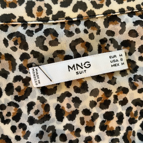 Mango sheer leopard print long sleeve button down blouse M - Picture 3 of 9
